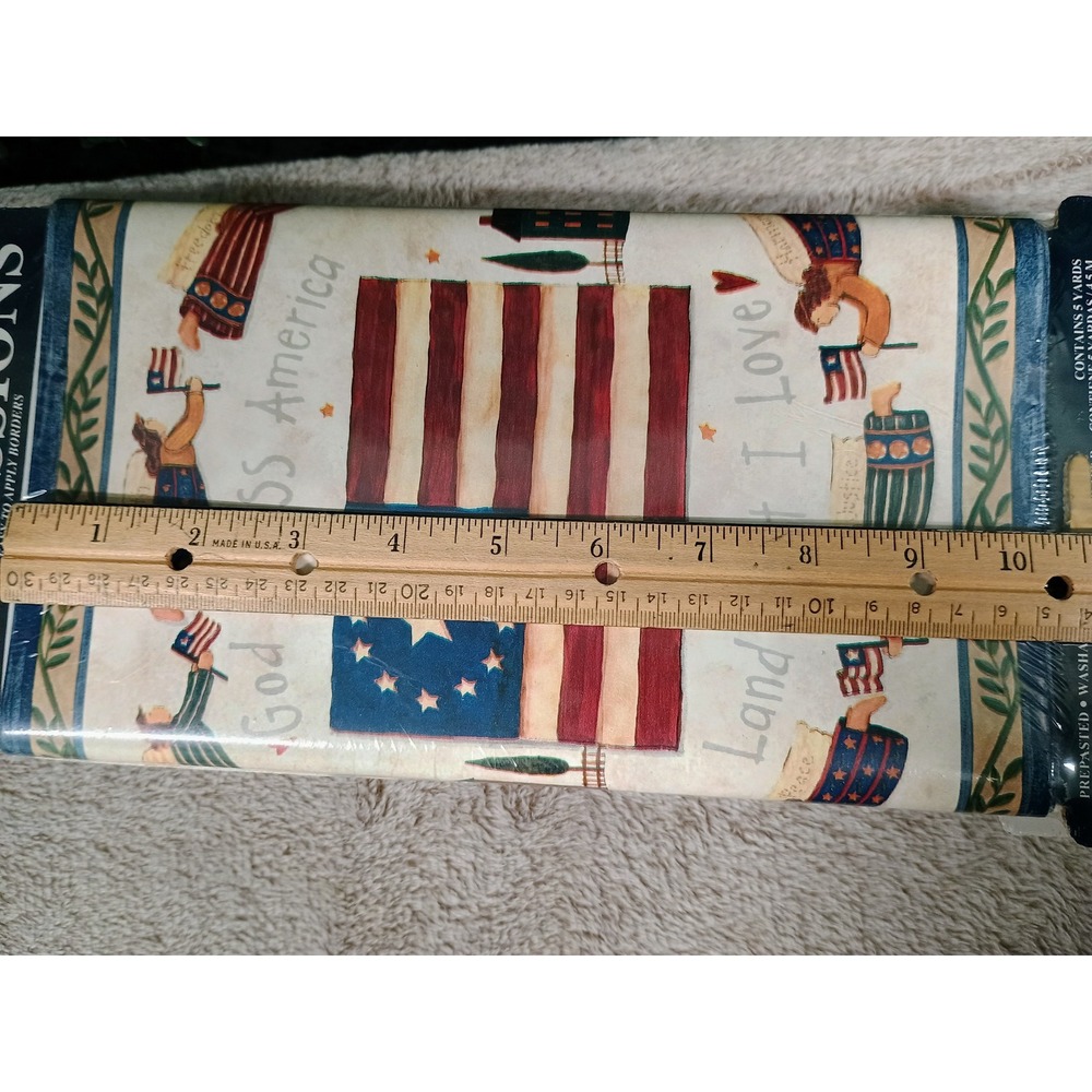 NOS Lot of Expressions PrePasted Washable USA Flag Angel Decor Wallpaper Border‎ - Picture 6 of 6